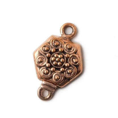 22x15mm Copper Hexagon Box Clasp with Floral Design