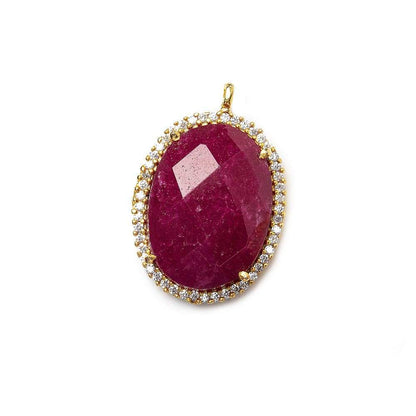 22x16.5mm Gold CZ Bezel & Dyed Ruby faceted oval Pendant 1 piece