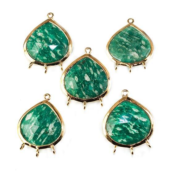 22x17mm Vermeil Bezeled Amazonite faceted heart 3 ring Pendant 1 piece