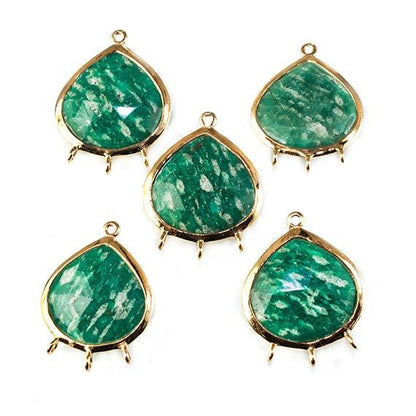 22x17mm Vermeil Bezeled Amazonite faceted heart 3 ring Pendant 1 piece