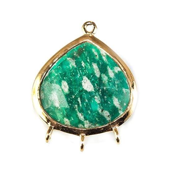22x17mm Vermeil Bezeled Amazonite faceted heart 3 ring Pendant 1 piece