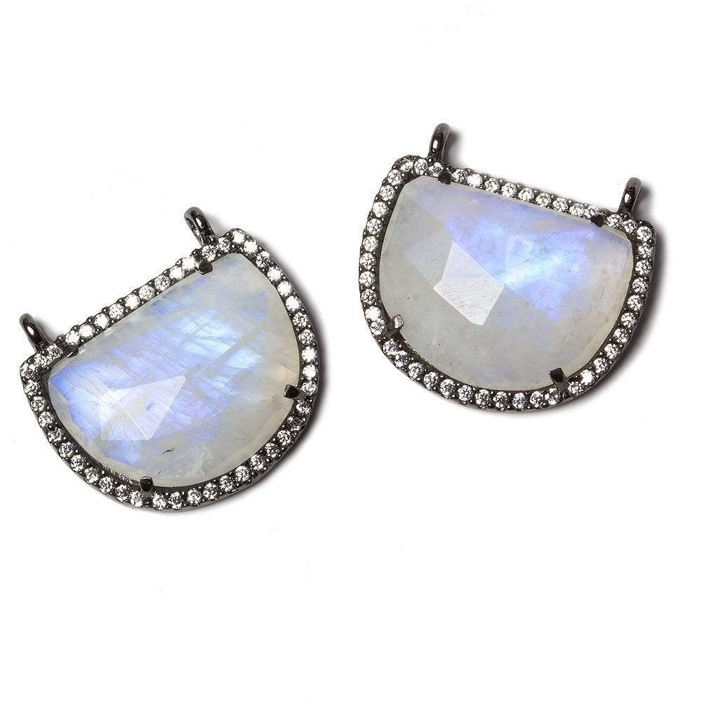 22x18mm Black Gold Bezel CZ & Rainbow Moonstone Half Moon East West Connector 1 focal bead