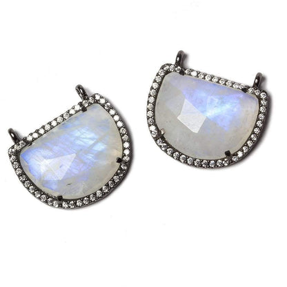 22x18mm Black Gold Bezel CZ & Rainbow Moonstone Half Moon East West Connector 1 focal bead