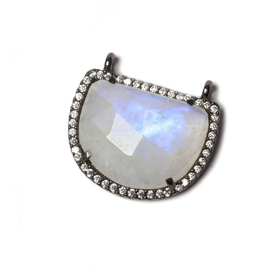 22x18mm Black Gold Bezel CZ & Rainbow Moonstone Half Moon East West Connector 1 focal bead