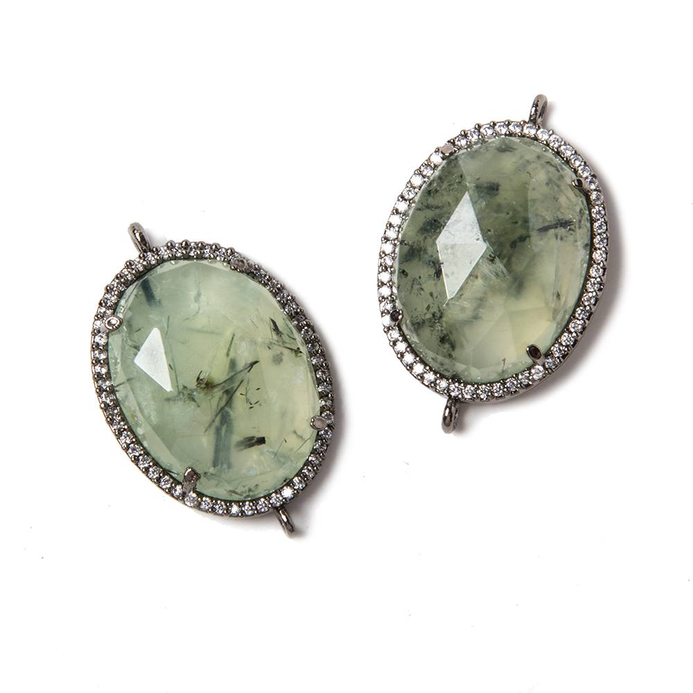 22x18mm Black Gold Bezeled White CZ & Dendritic Prehnite Oval Connector 1 pc