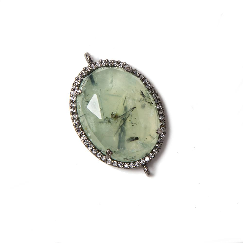 22x18mm Black Gold Bezeled White CZ & Dendritic Prehnite Oval Connector 1 pc