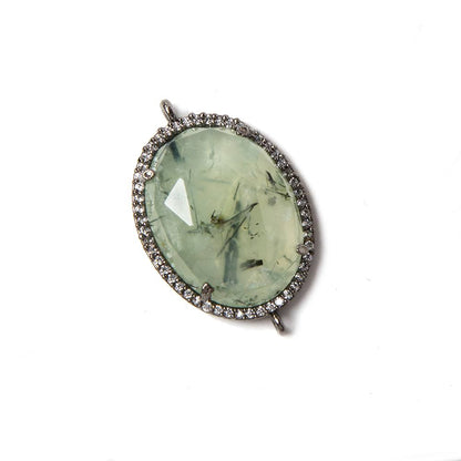 22x18mm Black Gold Bezeled White CZ & Dendritic Prehnite Oval Connector 1 pc