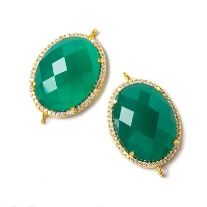 22x18mm Vermeil Bezeled White CZ & Green Onyx Oval Connector 1 pc