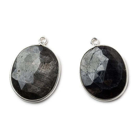 22x18mm Silver .925 Bezel Chocolate Sapphire faceted Oval Pendant Set of 2 pieces