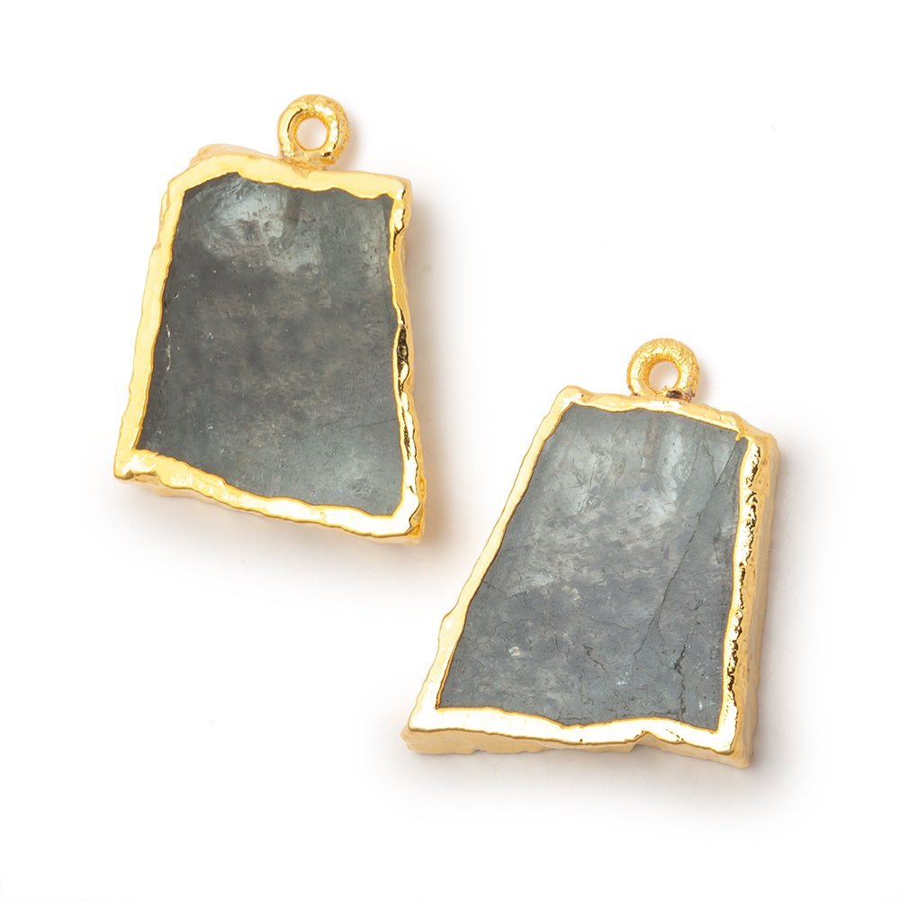 22x19mm Gold Leafed Moss Aquamarine Slice Pendant Focal Set of 2