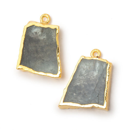 22x19mm Gold Leafed Moss Aquamarine Slice Pendant Focal Set of 2