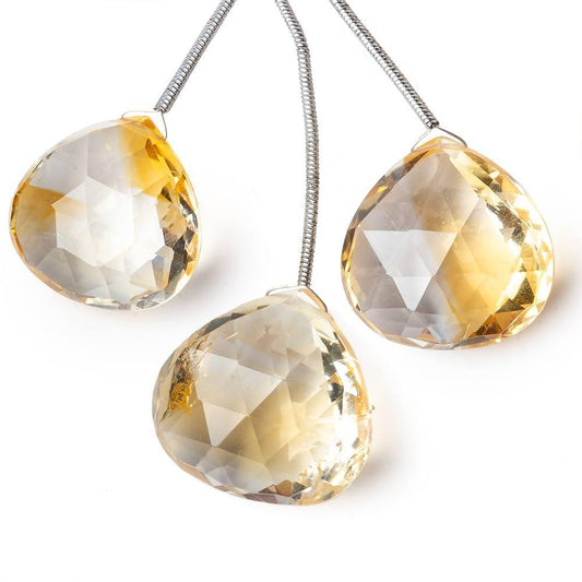 22x22, 22x23, 24x25mm Citrine faceted heart focal Bead Set of 3