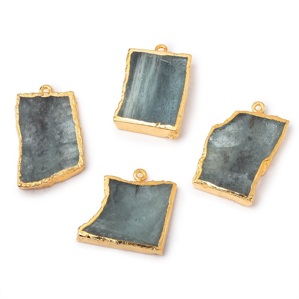 Gold Leafed Moss Aquamarine Slice Pendant Focal 1 piece