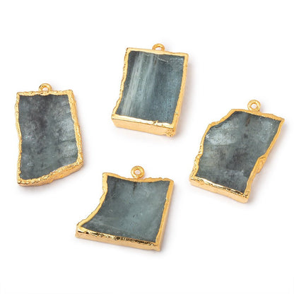 Gold Leafed Moss Aquamarine Slice Pendant Focal 1 piece