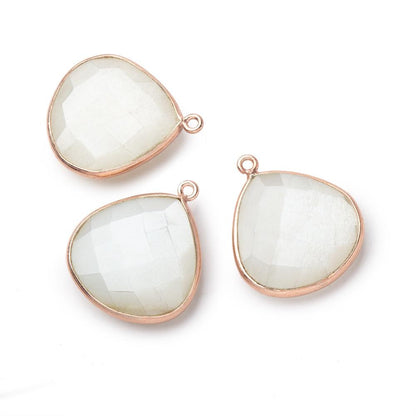 22mm Rose Gold .925 Bezel White Moonstone Heart Pendant 1 piece