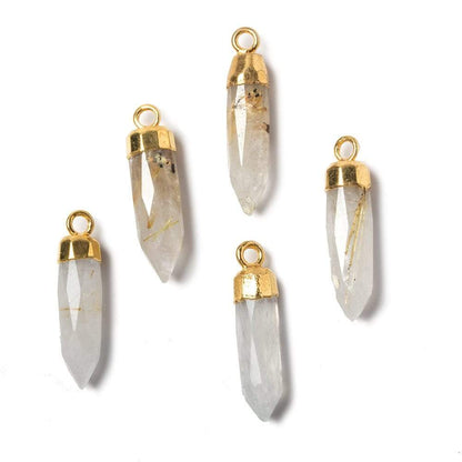 22x5mm Gold Leafed Rutilated Quartz Spike Pendants 1 piece