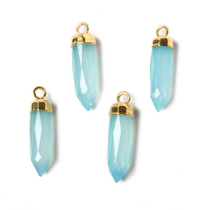 22x6mm Gold Leafed SeaBlue Chalcedony Spike Pendants 1 piece
