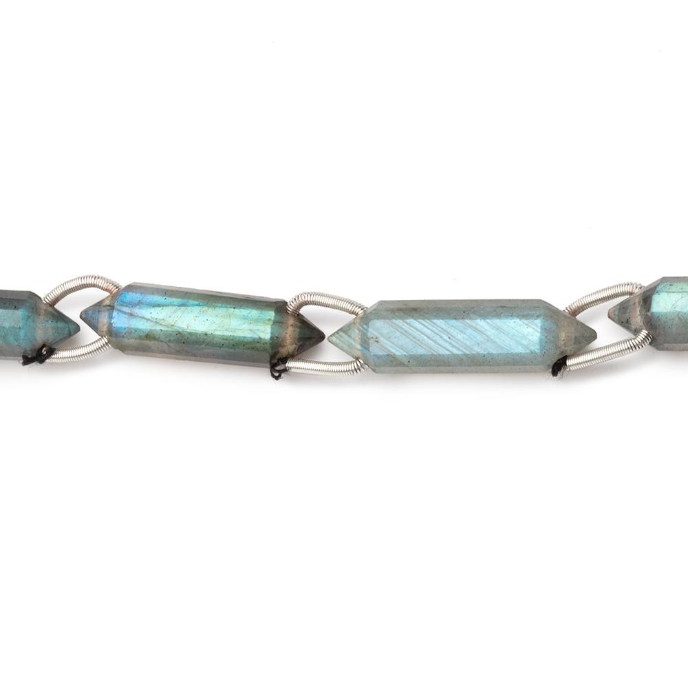 22x6mm Labradorite Double Terminated Point with Double Drill Holes 7 inch 8 Beads