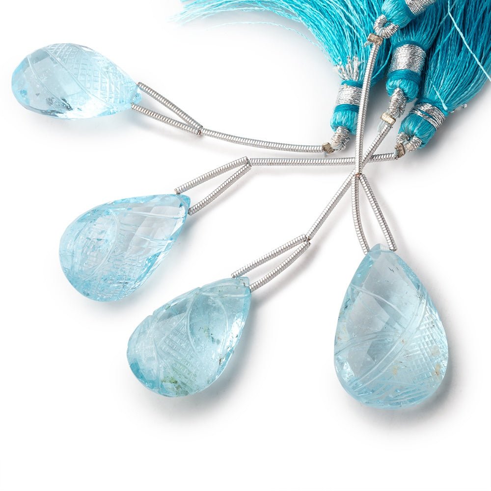 23-25mm Sky Blue Topaz Hand Carved Pear Focal 1 Bead