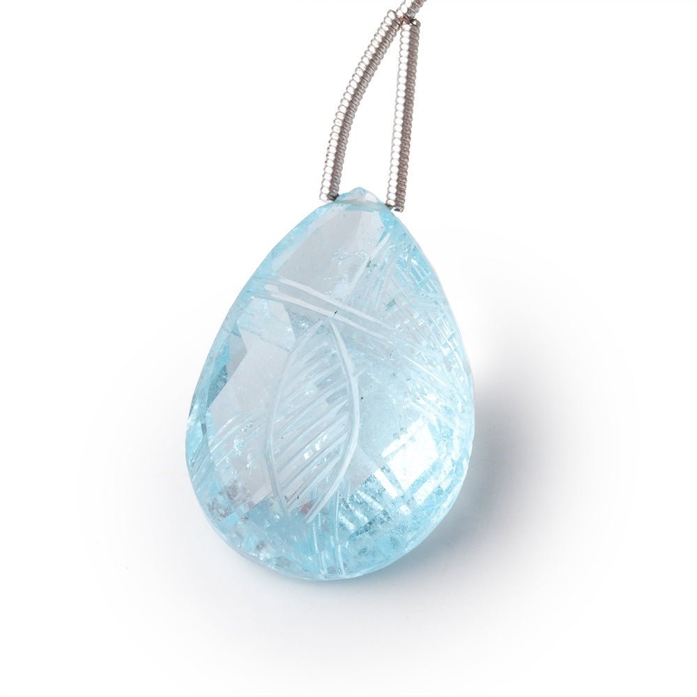 23-25mm Sky Blue Topaz Hand Carved Pear Focal Bead 1 piece