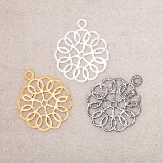 23.5mm Brushed Filigree Flower Charm Set of 2 pieces