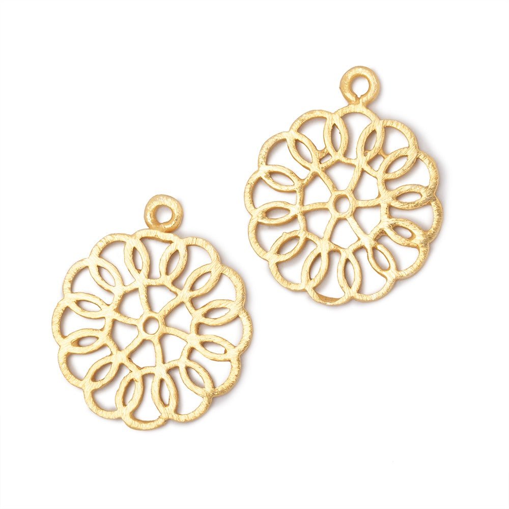 23.5mm Brushed Filigree Flower Charm Set of 2 pieces