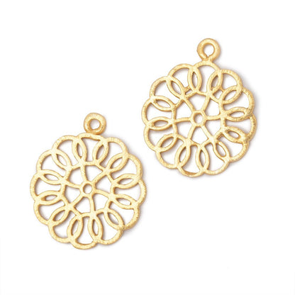 23.5mm Brushed Filigree Flower Charm Set of 2 pieces