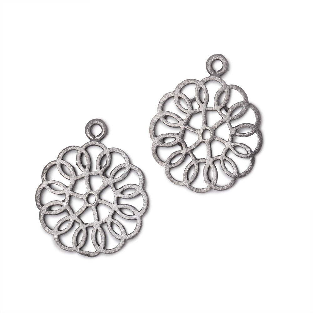 23.5mm Brushed Filigree Flower Charm Set of 2 pieces