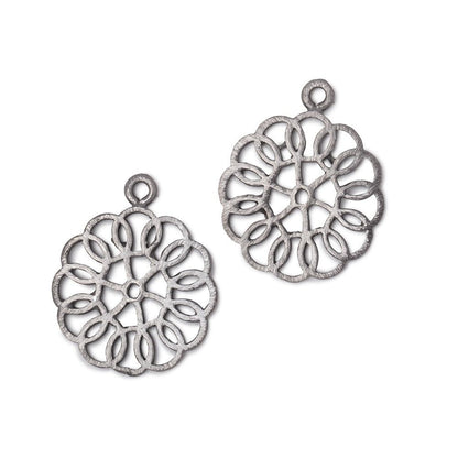 23.5mm Brushed Filigree Flower Charm Set of 2 pieces