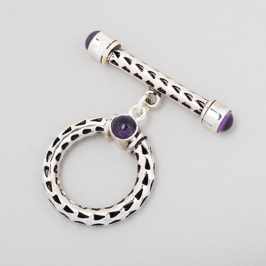23mm Antiqued Sterling Silver Amethyst Filigree Toggle 1 piece
