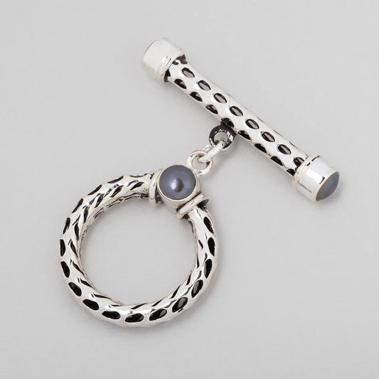 23mm Antiqued Sterling Silver Peacock Pearl Filigree Toggle 1 piece