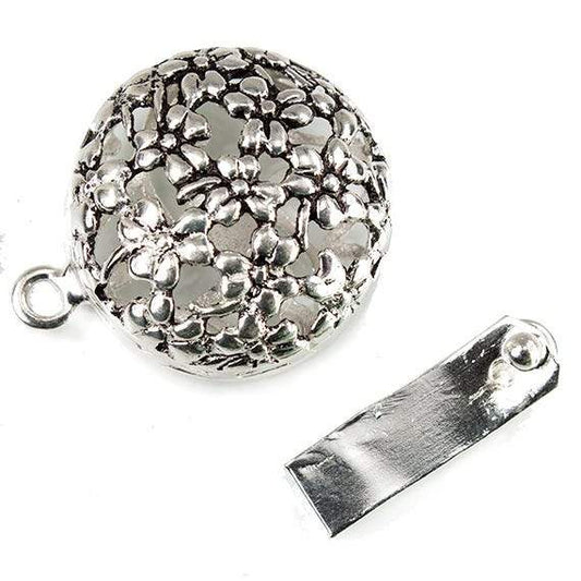 23mm Antiqued Sterling Silver plated Box Clasp Floral Design 1 piece