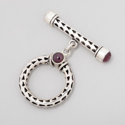 23mm Antiqued Sterling Silver Rhodolite Garnet Filigree Toggle 1 piece
