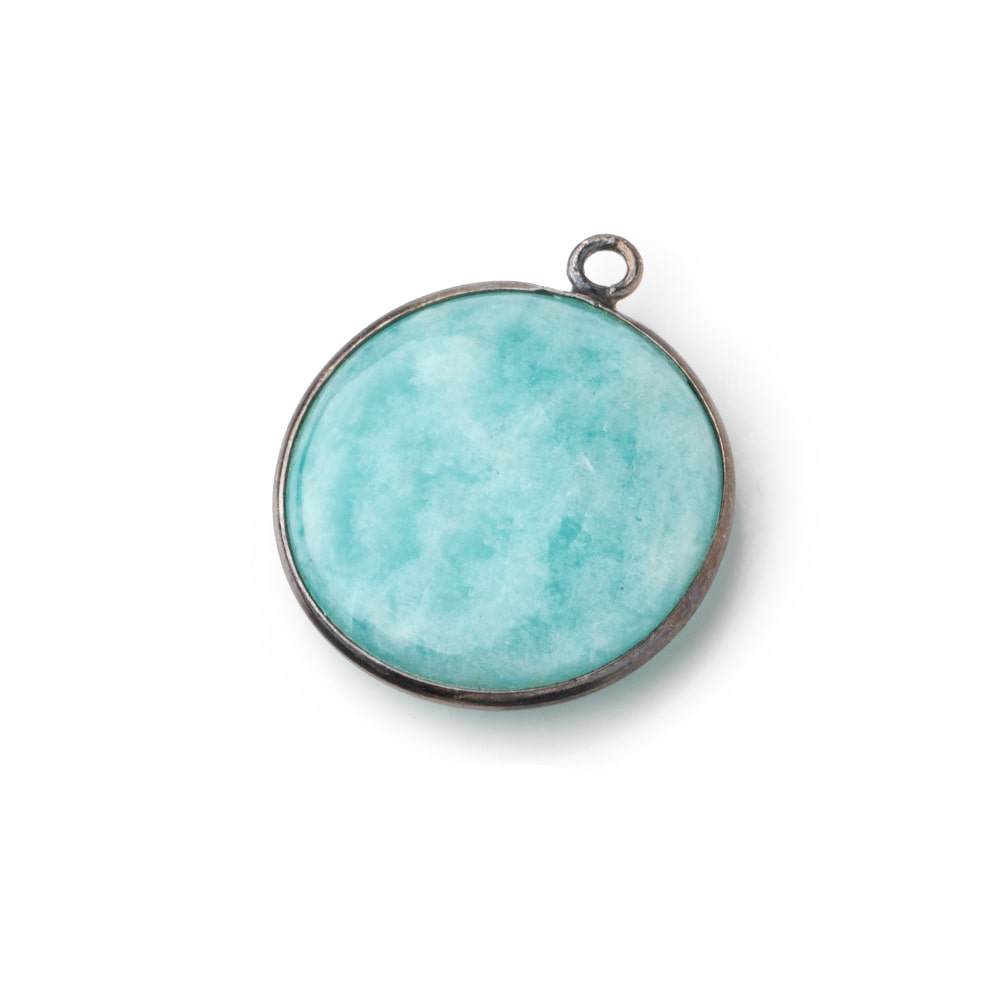 23mm Black Gold .925 Bezel Amazonite Plain Coin Pendant 1 Focal Bead