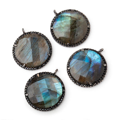 23mm Black Gold & Black CZ Bezel Labradorite Coin Pendant 1 Focal Bead