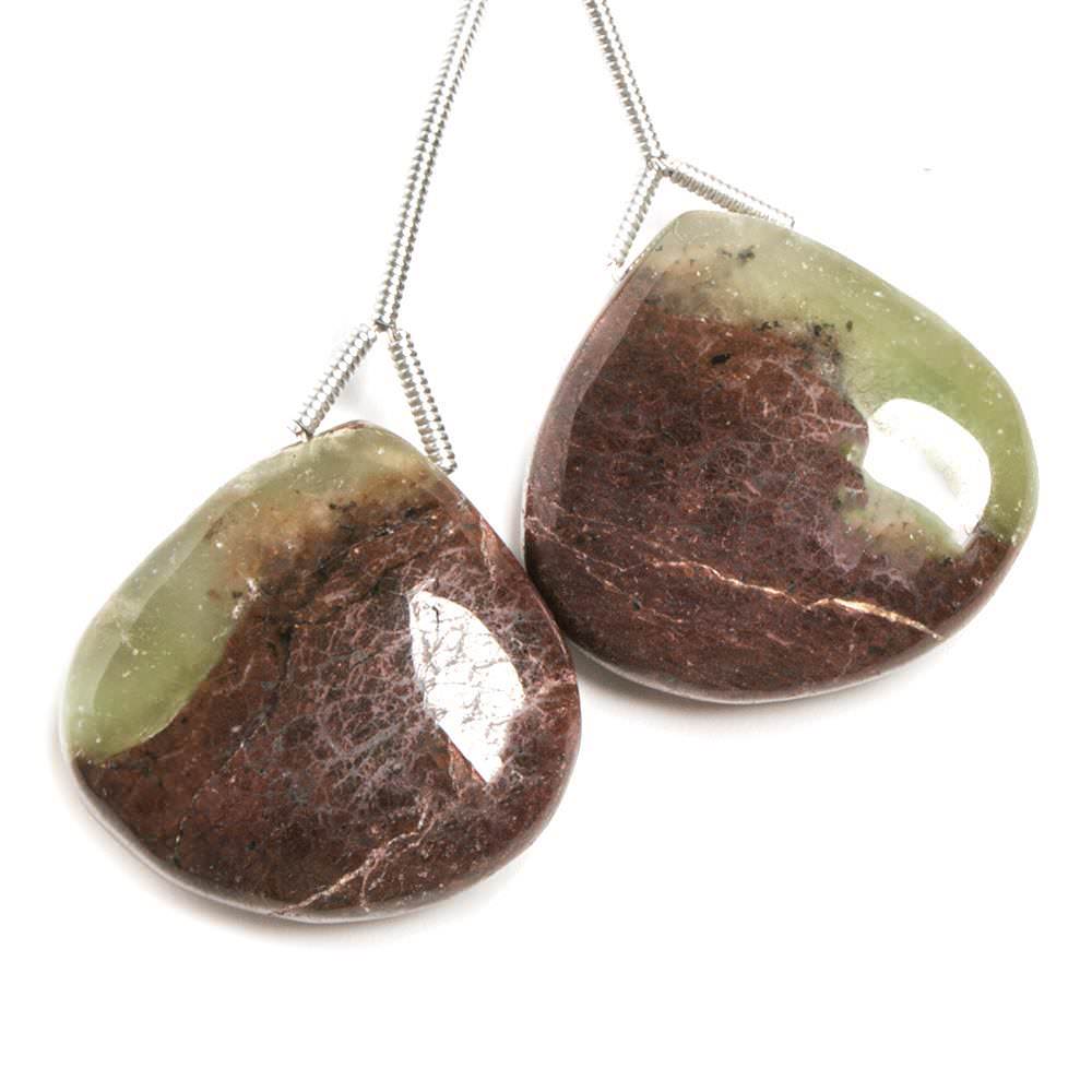 23mm Chrysoprase and Matrix Plain Heart Focal Bead Set of 2