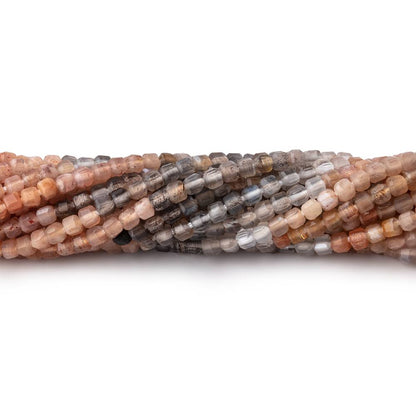 2.3mm Sunstone &  Moonstone Micro Faceted Cube 12.5 inch 132 pieces
