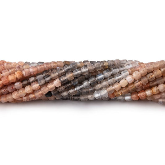 2.3mm Sunstone &  Moonstone Micro Faceted Cube 12.5 inch 132 pieces
