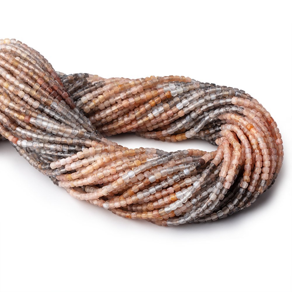 2.3mm Sunstone &  Moonstone Micro Faceted Cube 12.5 inch 132 pieces