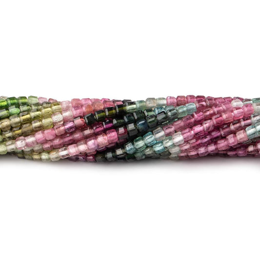 2.3mm Multi Color Tourmaline Micro Faceted Cube Beads 12.5 inch 142 pieces
