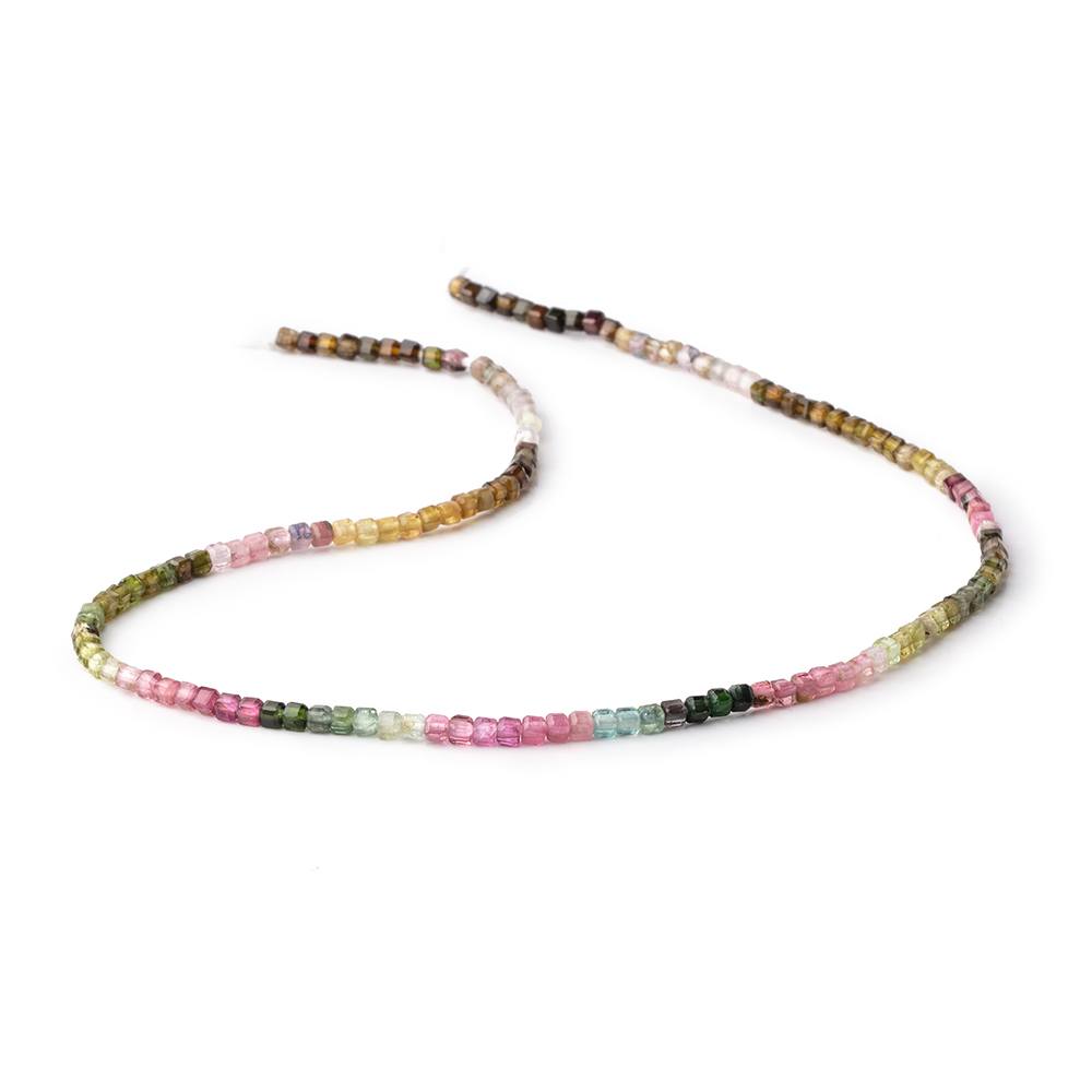 2.3mm Multi Color Tourmaline Micro Faceted Cube Beads 12.5 inch 142 pieces