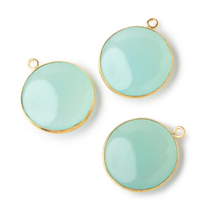 23mm Vermeil Bezel Seafoam Chalcedony Plain Coin Pendant 1 piece