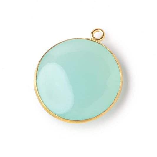 23mm Vermeil Bezel Seafoam Chalcedony Plain Coin Pendant 1 piece