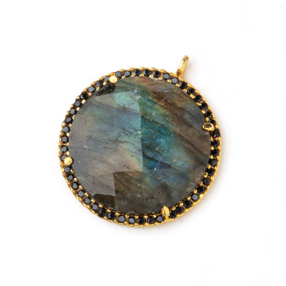 23mm Vermeil & Black CZ Bezel Labradorite Coin Pendant 1 Focal Bead