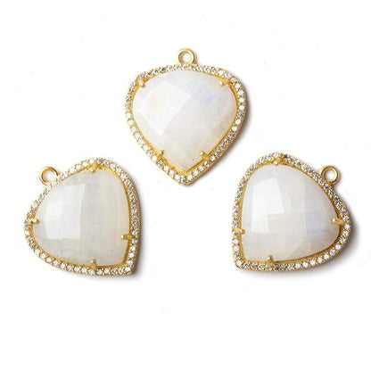 23mm Vermeil CZ Bezel Rainbow Moonstone Heart Pendant 1 piece