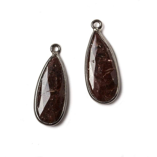 23x10mm Oxidized Silver Bezel Coconut Brown Jasper Pear Pendant Set of 2