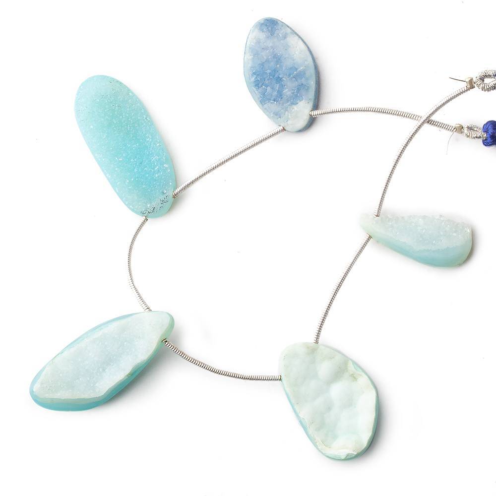 23x11-32x14mm Saltwater Blue Agate Drusy Freeform Beads 5 pieces