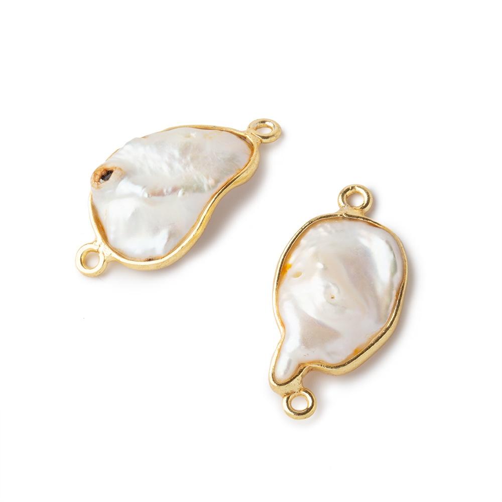 23x11mm Gold Bezeled Rose' White Keshi Pearl Connector 1 piece