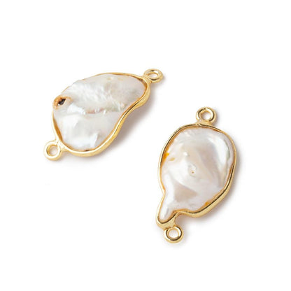 23x11mm Gold Bezeled Rose' White Keshi Pearl Connector 1 piece