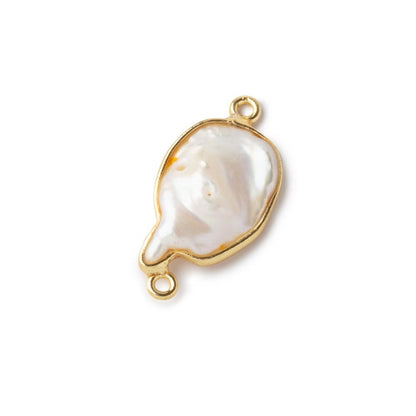 23x11mm Gold Bezeled Rose' White Keshi Pearl Connector 1 piece